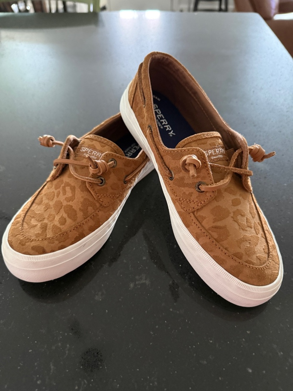 Sperry Brown Leopard-Print Suede Boat Sneakers